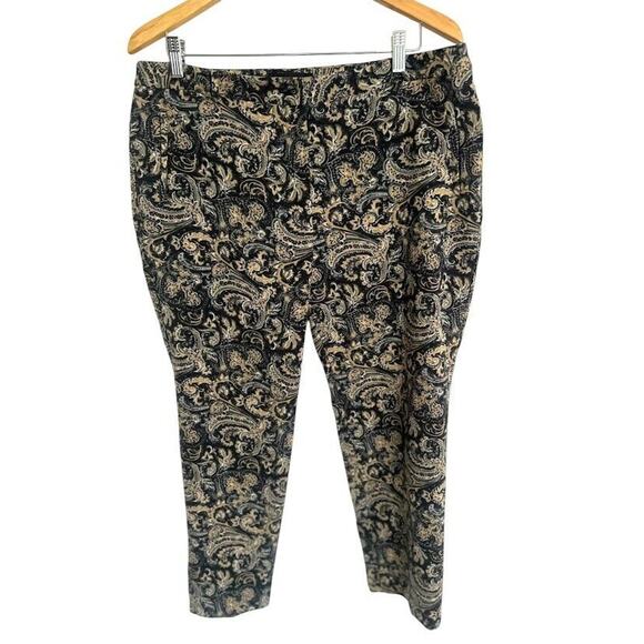 Talbots Hampshire Ankle Pants Black Tan Paisley Stretch Size 14P 14 Petite - Picture 1 of 11